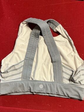 Athleta Gray and Cream Strappy Sports Bra